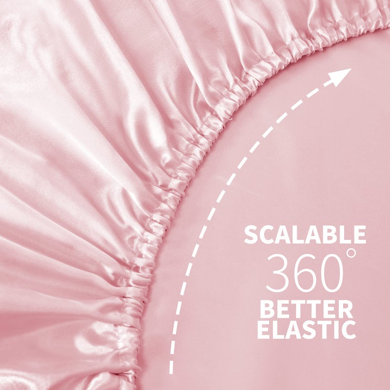 NSGZ Pink Satin Fitted Sheet Only  Silky Full Fitted Bed Sheet Soft Deep Pocket Single Bottom Bed Sheets  Wrinkle Free & Fade Resistant & Breathable Bedding Fitted Sheet Sold Separately - Image 5